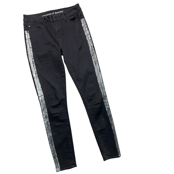 ARTICLES OF SOCIETY Womens Size 28 Sarah Skinny Jeans Bailey Black Silver Stripe - Picture 1 of 8